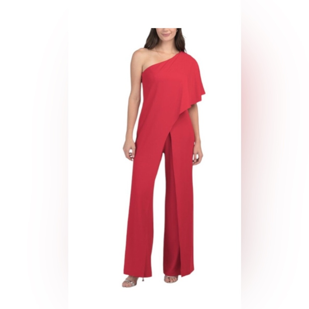 Adrianna Papell One-Shoulder Red Jumpsuit